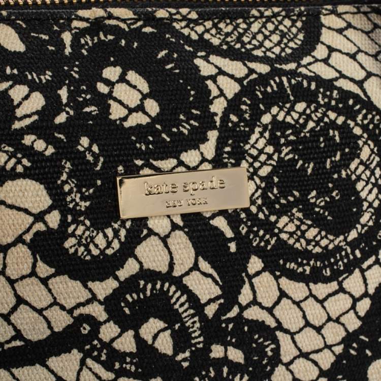 Pre Owned Kate Spade Black/White Printed Canvas and Leather Satchel