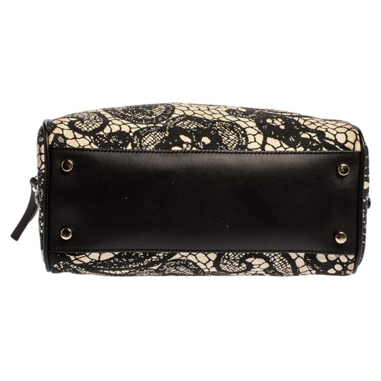 Pre Owned Kate Spade Black/White Printed Canvas and Leather Satchel