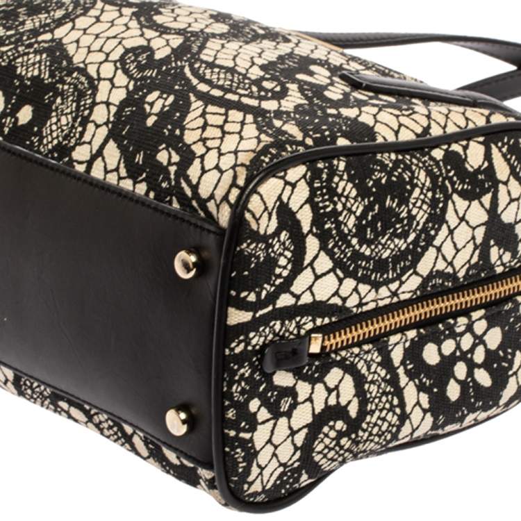 Pre Owned Kate Spade Black/White Printed Canvas and Leather Satchel