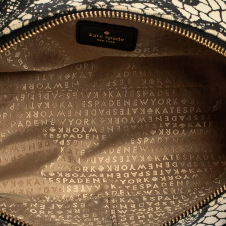 Pre Owned Kate Spade Black/White Printed Canvas and Leather Satchel