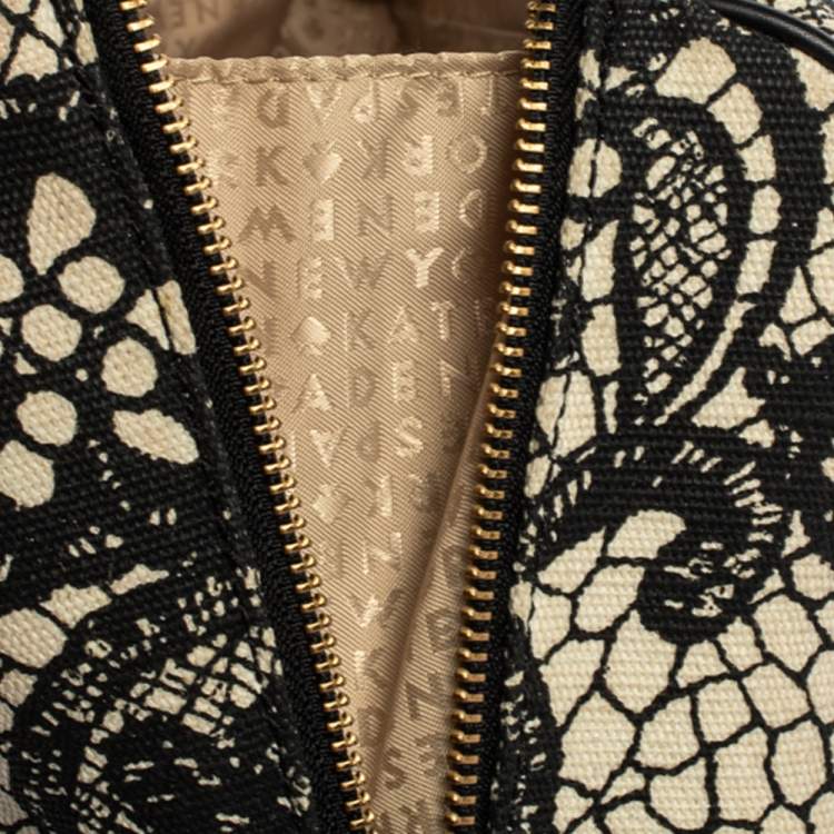 Pre Owned Kate Spade Black/White Printed Canvas and Leather Satchel
