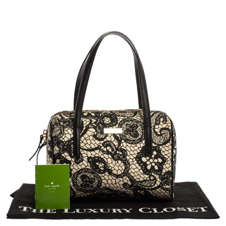 Pre Owned Kate Spade Black/White Printed Canvas and Leather Satchel