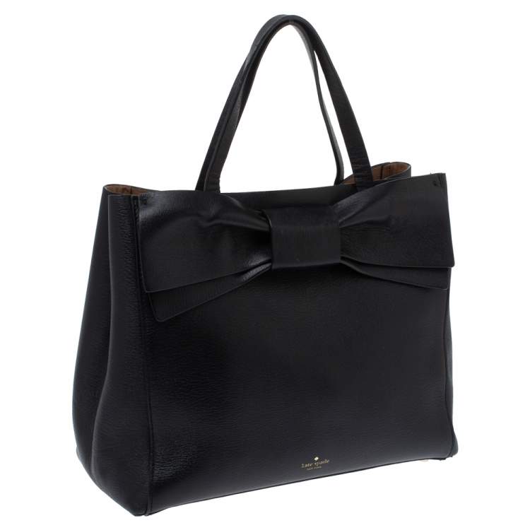 Pre Owned Kate Spade Black Leather Bow Tote