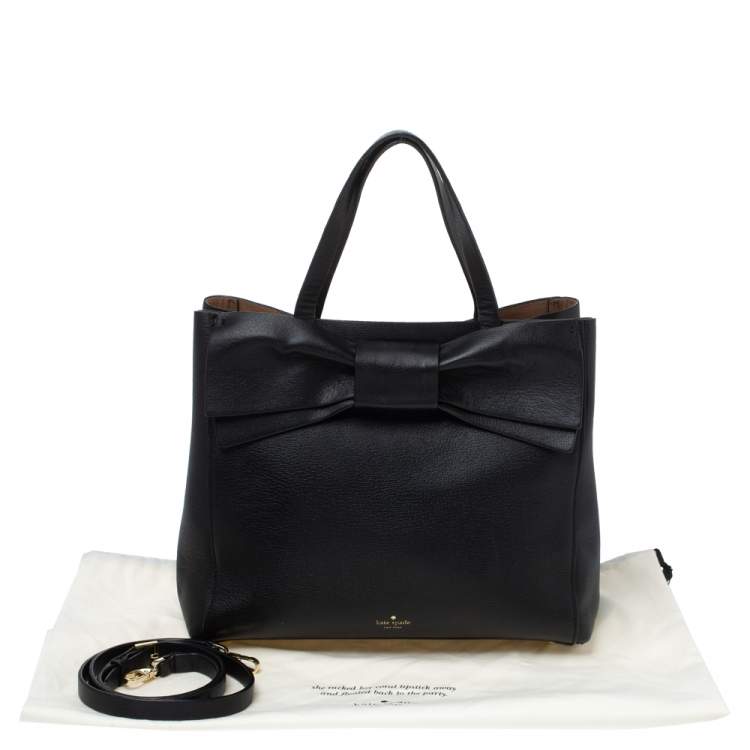 Pre Owned Kate Spade Black Leather Bow Tote