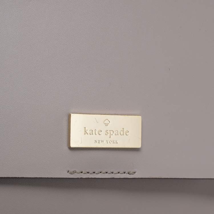 Pre Owned Kate Spade Pale Lilac Leather Logo Plague Flap Shoulder Bag