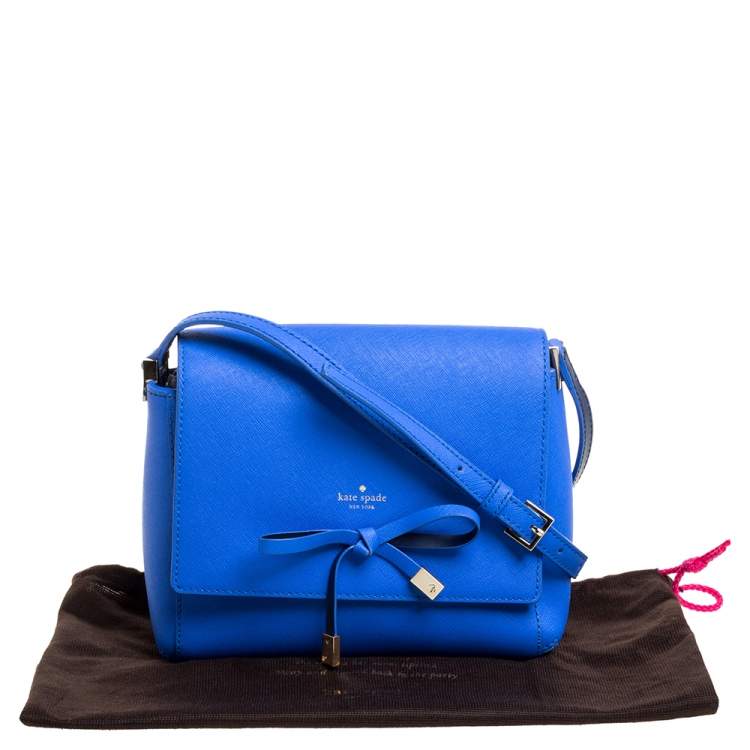 Pre Owned Kate Spade Blue Leather Bow Flap Shoulder Bag