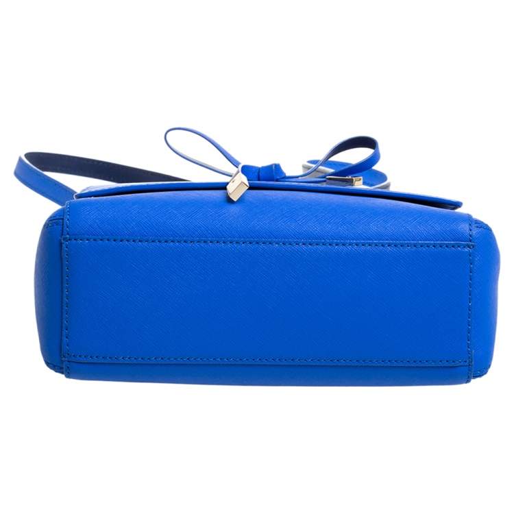 Pre Owned Kate Spade Blue Leather Bow Flap Shoulder Bag