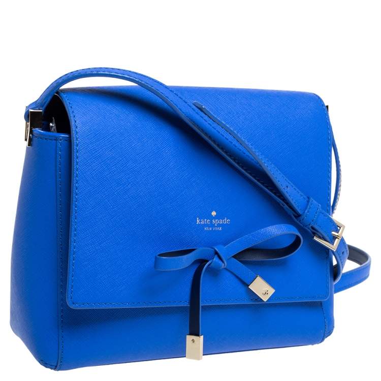 Pre Owned Kate Spade Blue Leather Bow Flap Shoulder Bag