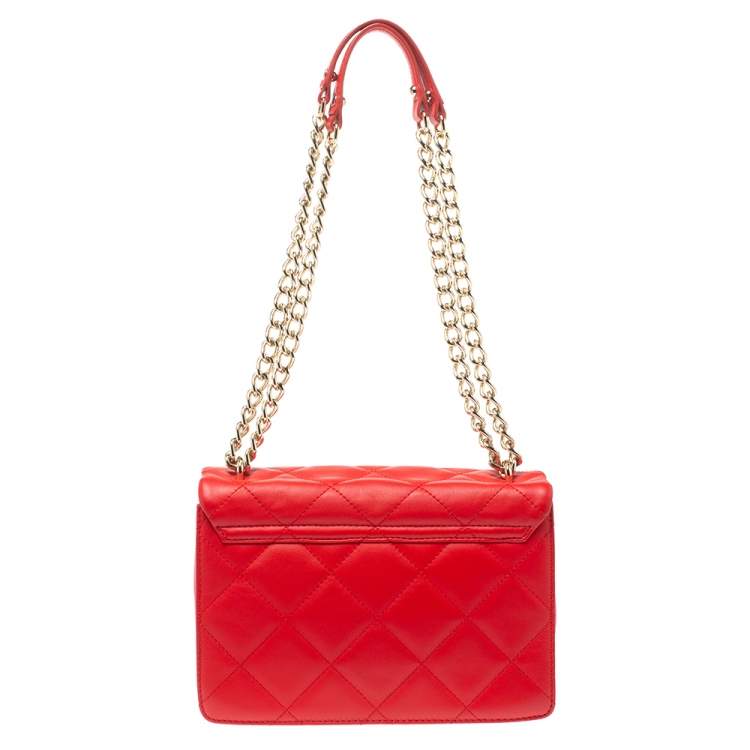 Pre Owned Kate Spade Red Quilted Leather Logo Flap Shoulder Bag