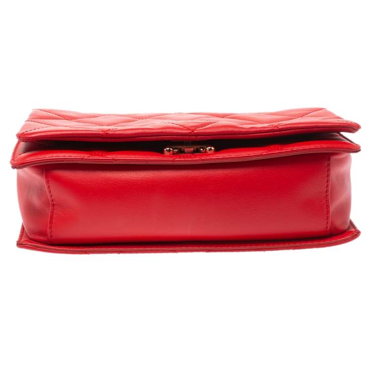 Pre Owned Kate Spade Red Quilted Leather Logo Flap Shoulder Bag