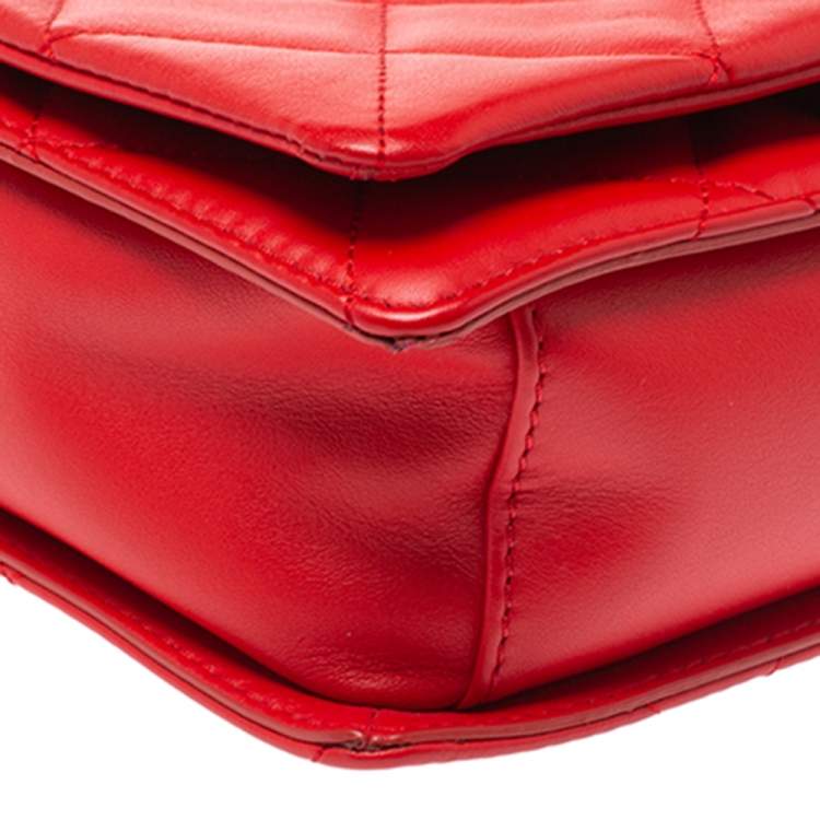 Pre Owned Kate Spade Red Quilted Leather Logo Flap Shoulder Bag