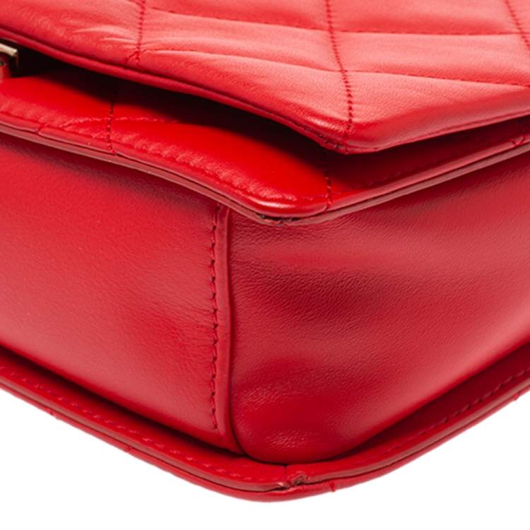 Pre Owned Kate Spade Red Quilted Leather Logo Flap Shoulder Bag
