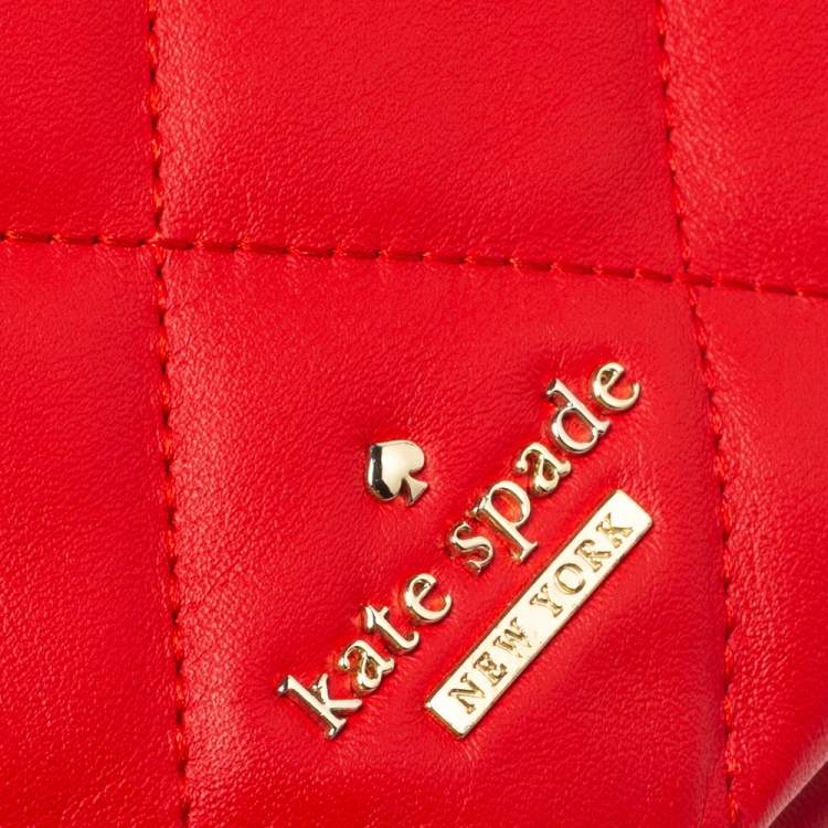 Pre Owned Kate Spade Red Quilted Leather Logo Flap Shoulder Bag