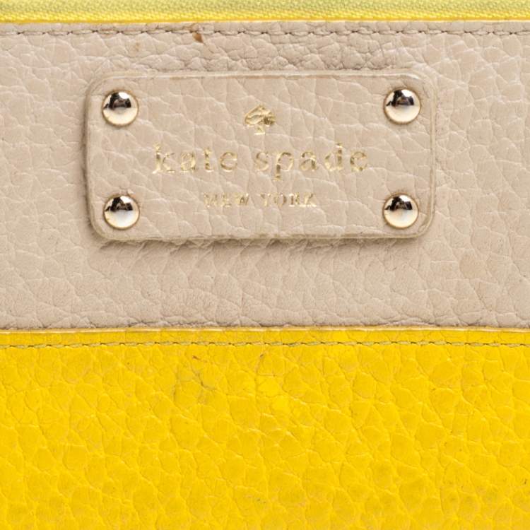 Pre Owned Kate Spade Yellow/Beige Leather Grove Court Lacey Zip Around Wallet