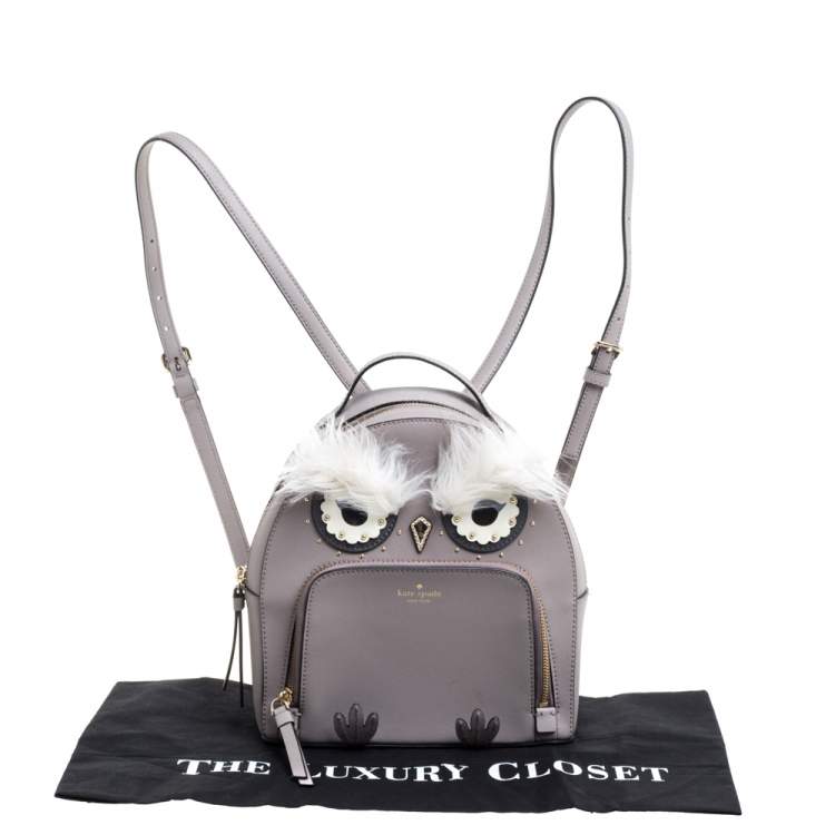 Pre Owned Kate Spade Taupe Leather Owl Backpack