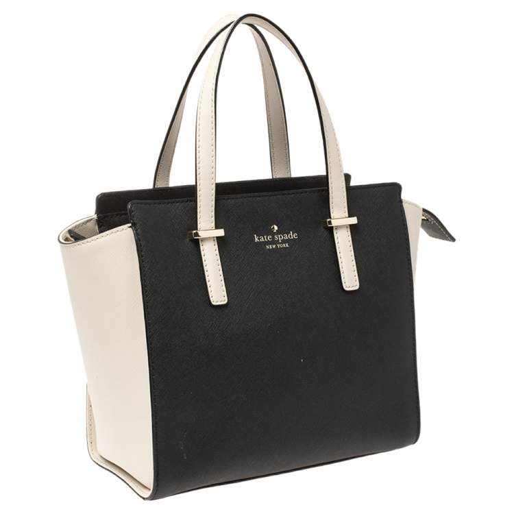 Pre Owned Kate Spade Black/Cream Leather Small Cedar Street Hayden Satchel
