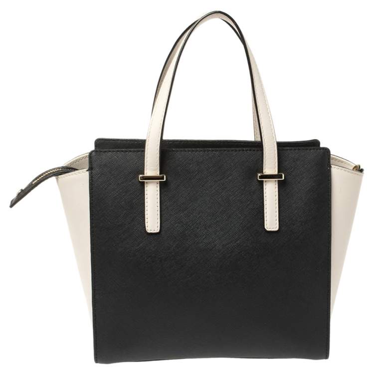Pre Owned Kate Spade Black/Cream Leather Small Cedar Street Hayden Satchel