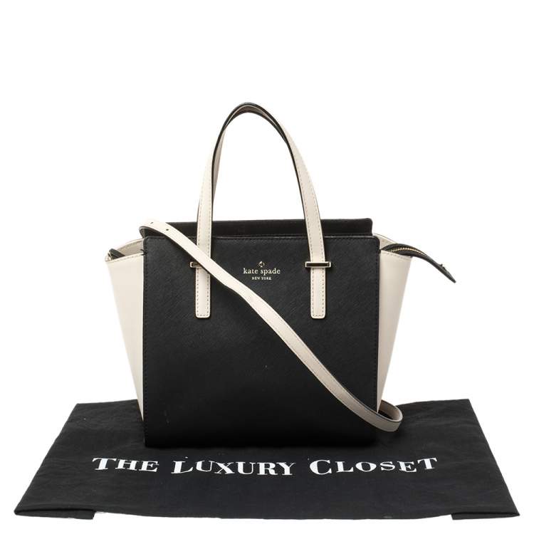 Pre Owned Kate Spade Black/Cream Leather Small Cedar Street Hayden Satchel