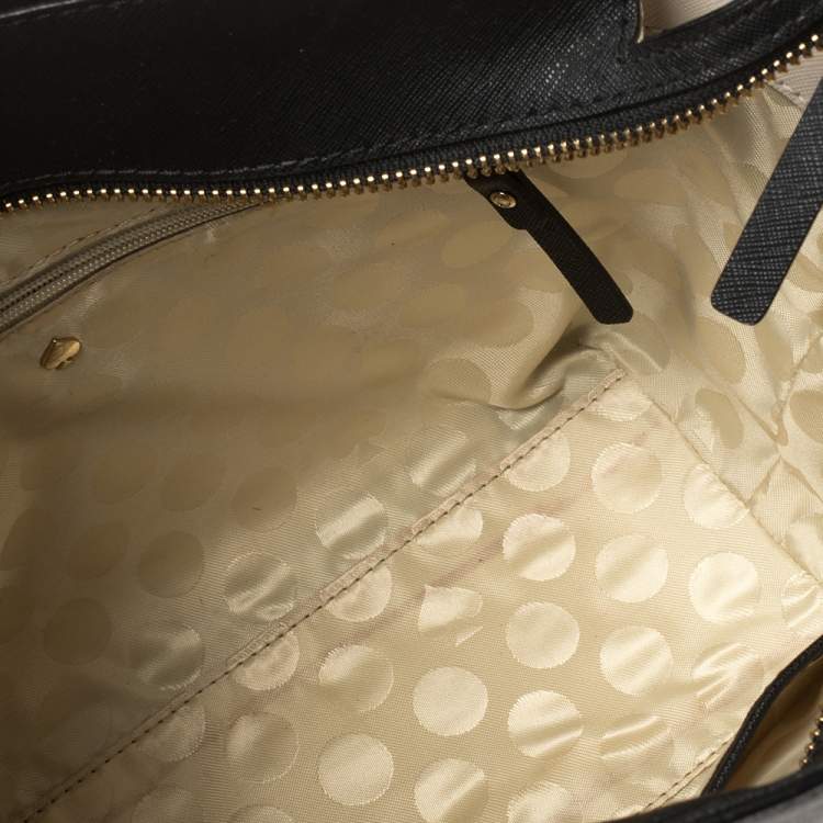 Pre Owned Kate Spade Black/Cream Leather Small Cedar Street Hayden Satchel