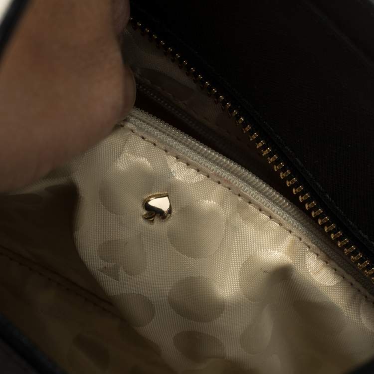 Pre Owned Kate Spade Black/Cream Leather Small Cedar Street Hayden Satchel