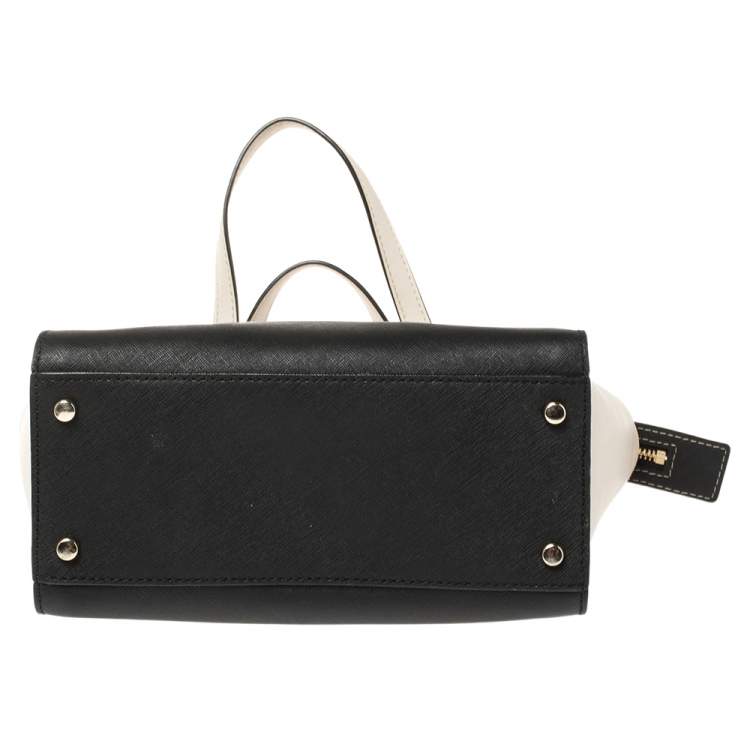 Pre Owned Kate Spade Black/Cream Leather Small Cedar Street Hayden Satchel