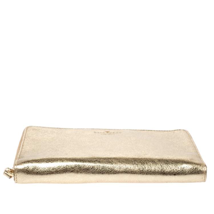 Pre Owned Kate Spade Metallic Gold Leather Oversized Zip Around Wallet
