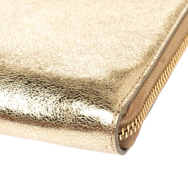 Pre Owned Kate Spade Metallic Gold Leather Oversized Zip Around Wallet