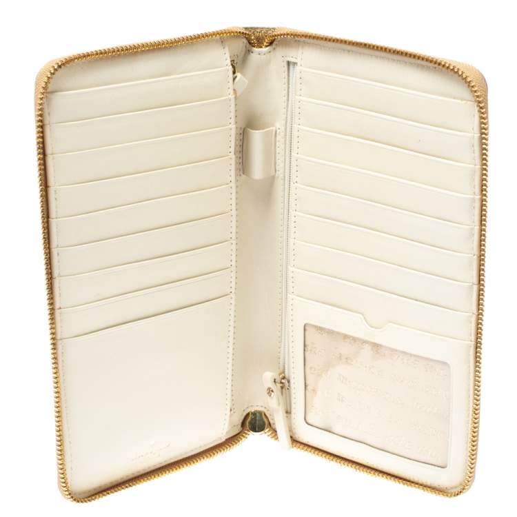 Pre Owned Kate Spade Metallic Gold Leather Oversized Zip Around Wallet