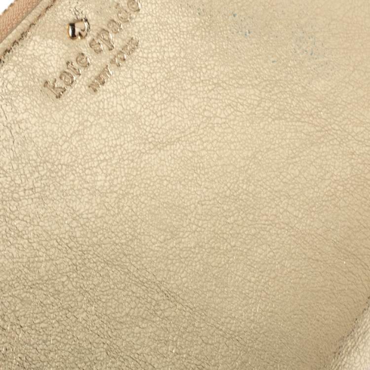 Pre Owned Kate Spade Metallic Gold Leather Oversized Zip Around Wallet