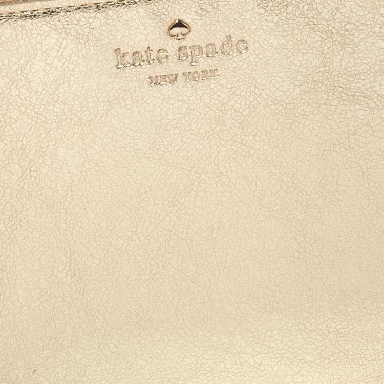 Pre Owned Kate Spade Metallic Gold Leather Oversized Zip Around Wallet
