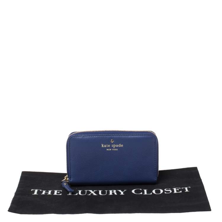 Pre Owned Kate Spade Blue Leather Zip Around Wallet