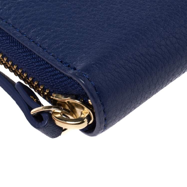 Pre Owned Kate Spade Blue Leather Zip Around Wallet