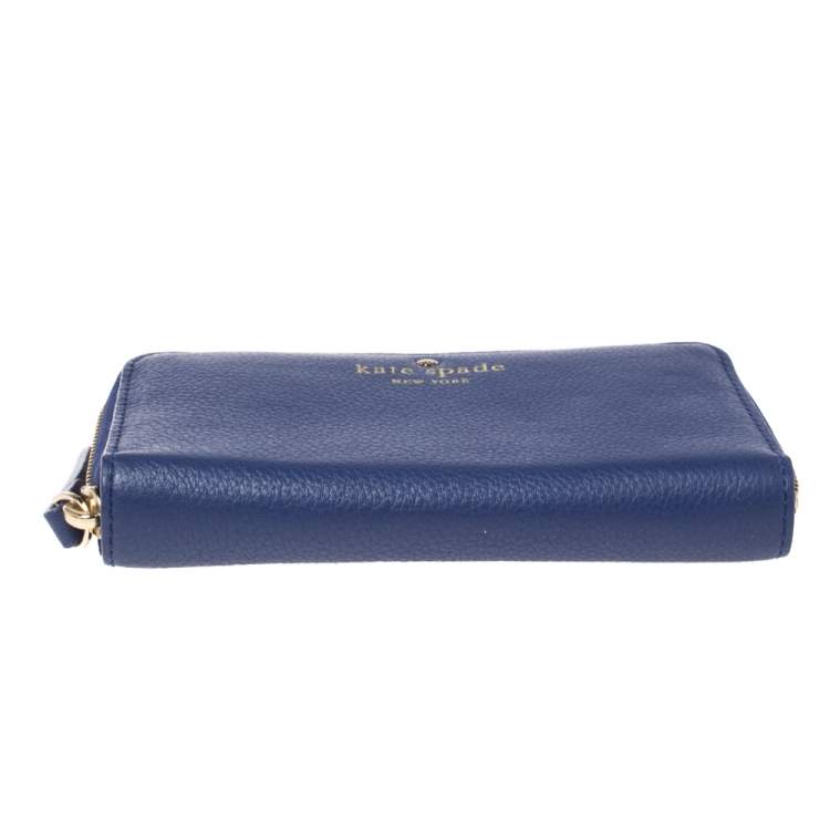 Pre Owned Kate Spade Blue Leather Zip Around Wallet