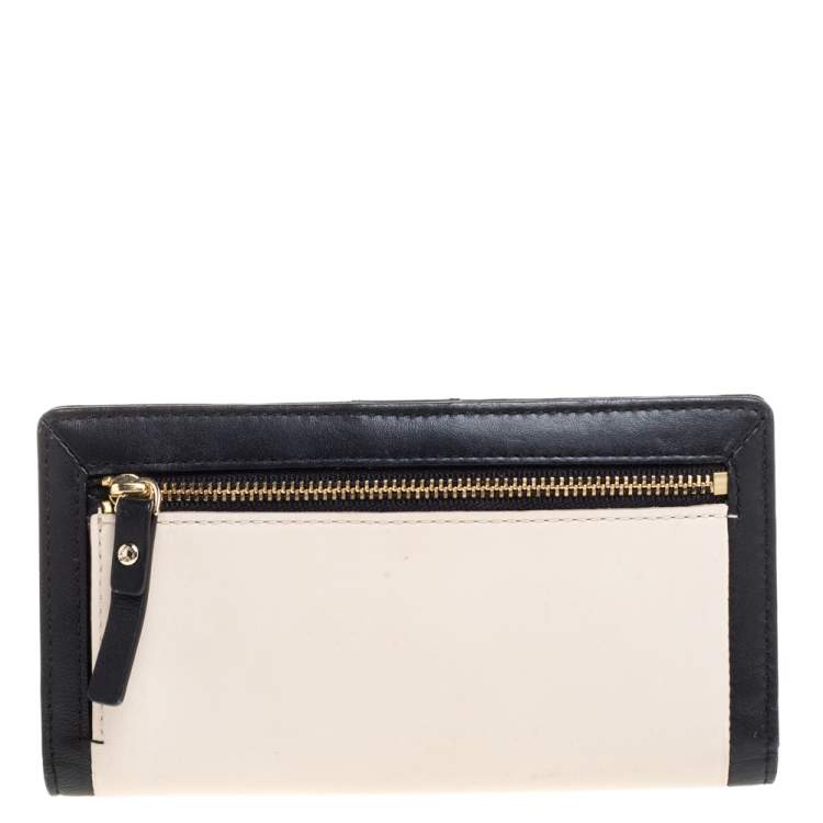 Pre Owned Kate Spade Pink/Black Leather Long Bifold Wallet 