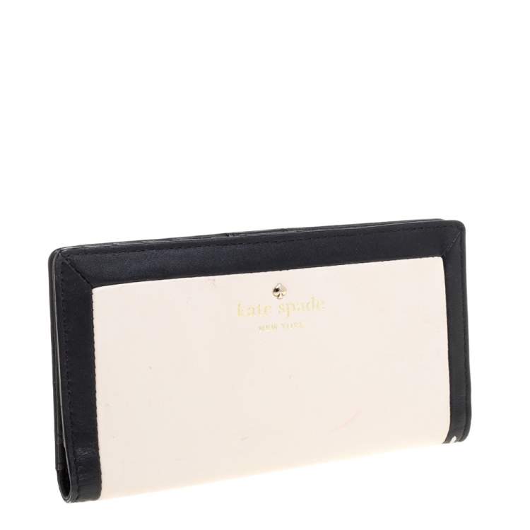 Pre Owned Kate Spade Pink/Black Leather Long Bifold Wallet 