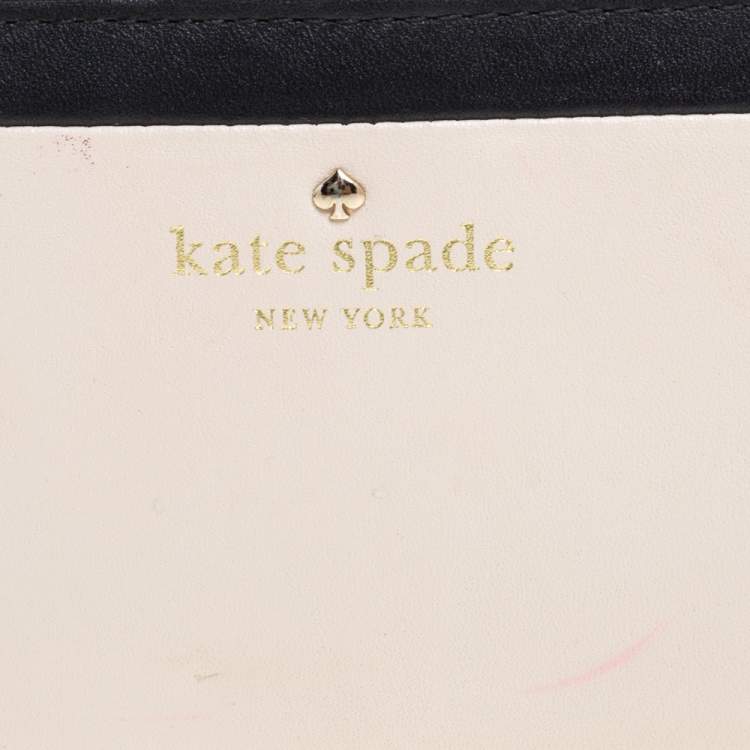 Pre Owned Kate Spade Pink/Black Leather Long Bifold Wallet 
