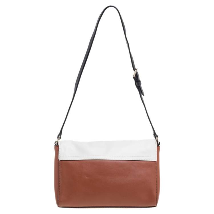 Pre Owned Kate Spade Tri Color Leather Turnlock Buckle Flap Shoulder Bag