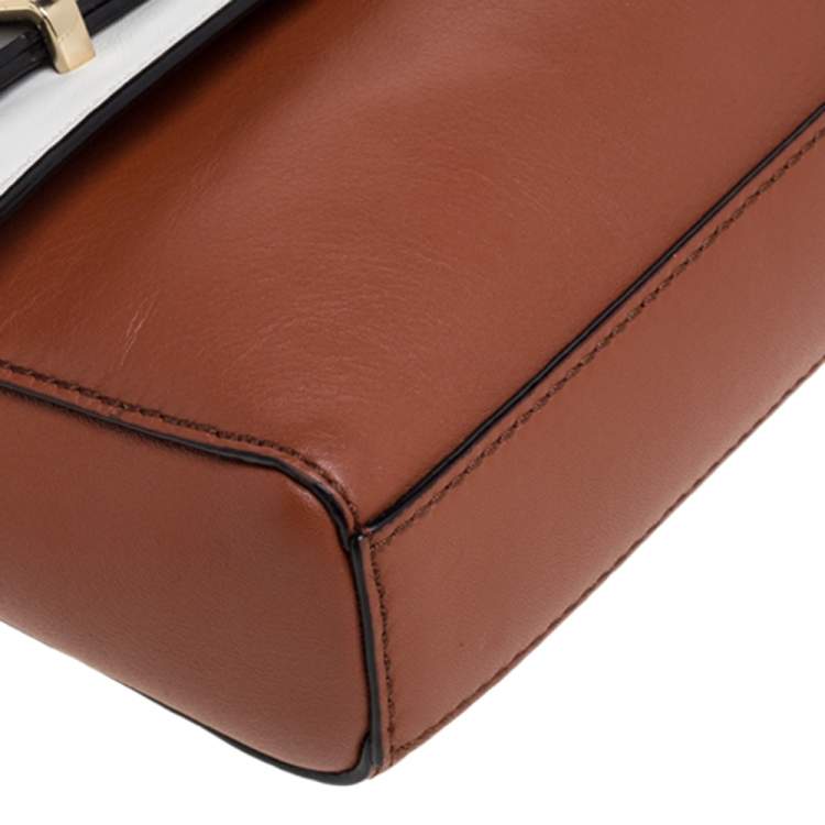 Pre Owned Kate Spade Tri Color Leather Turnlock Buckle Flap Shoulder Bag