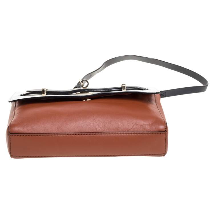 Pre Owned Kate Spade Tri Color Leather Turnlock Buckle Flap Shoulder Bag