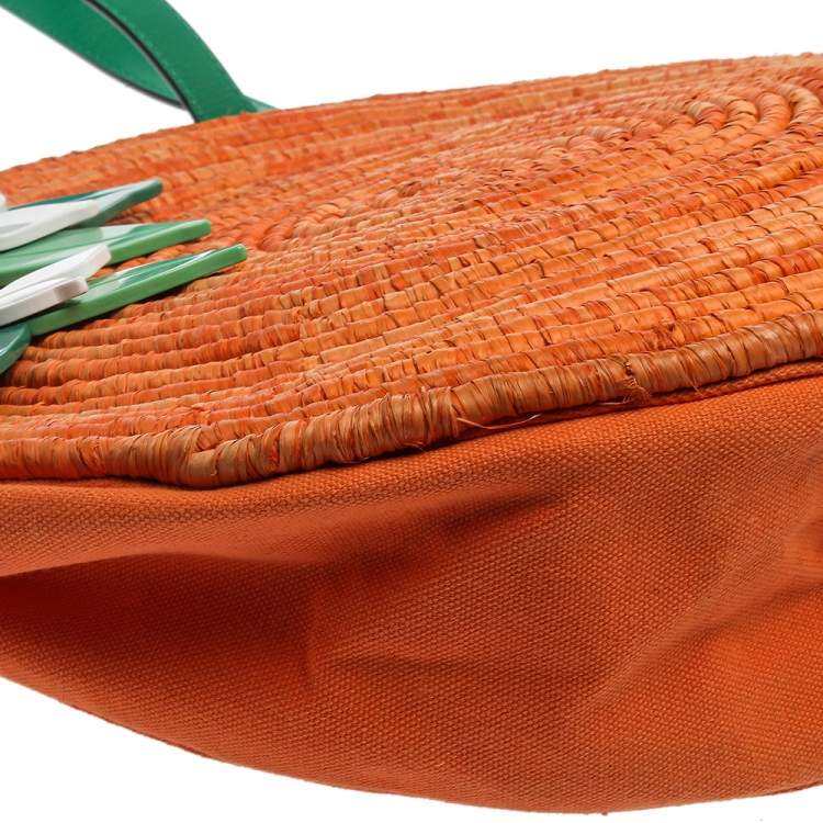 Pre Owned Kate Spade Orange Straw/Canvas and Leather Spice Things Up Shoulder Bag