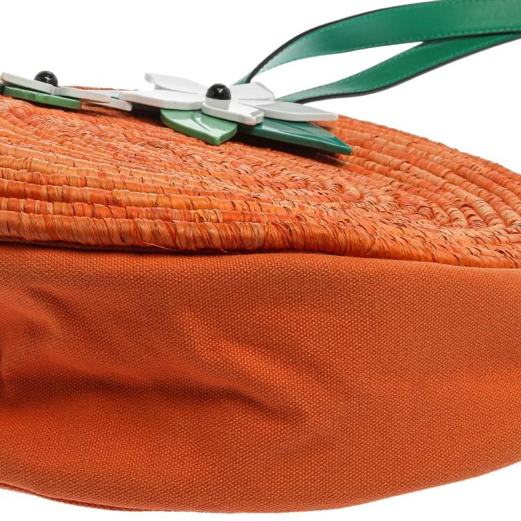 Pre Owned Kate Spade Orange Straw/Canvas and Leather Spice Things Up Shoulder Bag