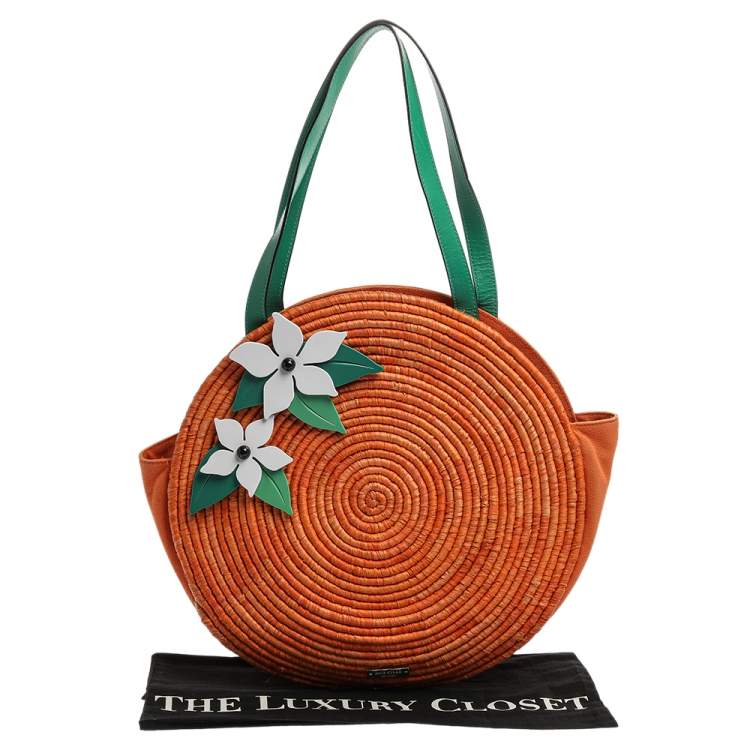Pre Owned Kate Spade Orange Straw/Canvas and Leather Spice Things Up Shoulder Bag