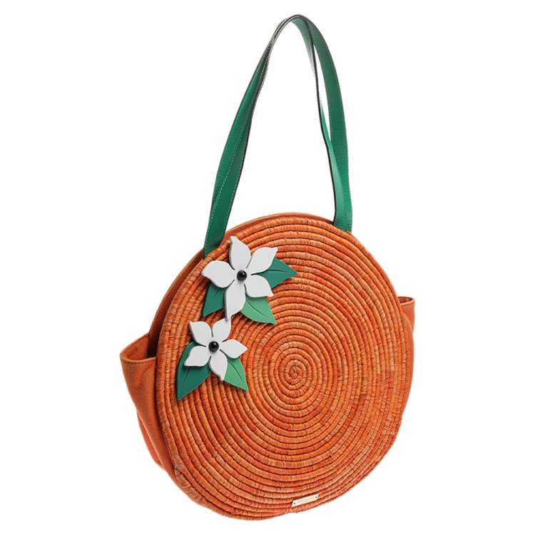 Pre Owned Kate Spade Orange Straw/Canvas and Leather Spice Things Up Shoulder Bag