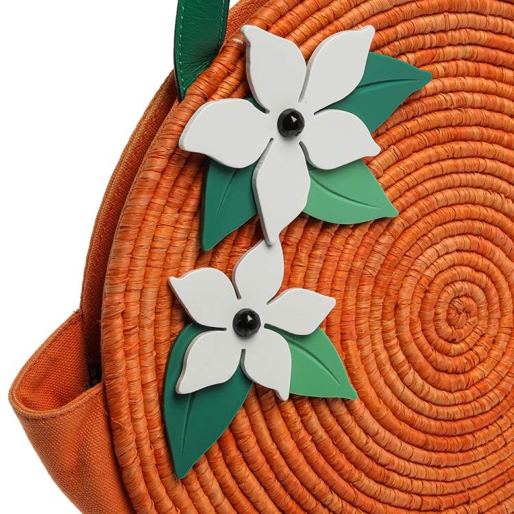Pre Owned Kate Spade Orange Straw/Canvas and Leather Spice Things Up Shoulder Bag