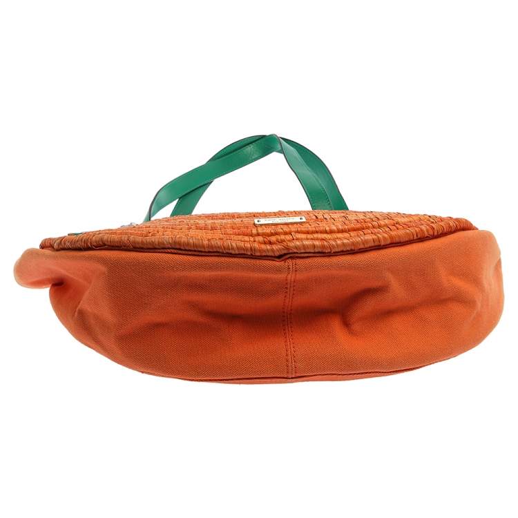 Pre Owned Kate Spade Orange Straw/Canvas and Leather Spice Things Up Shoulder Bag