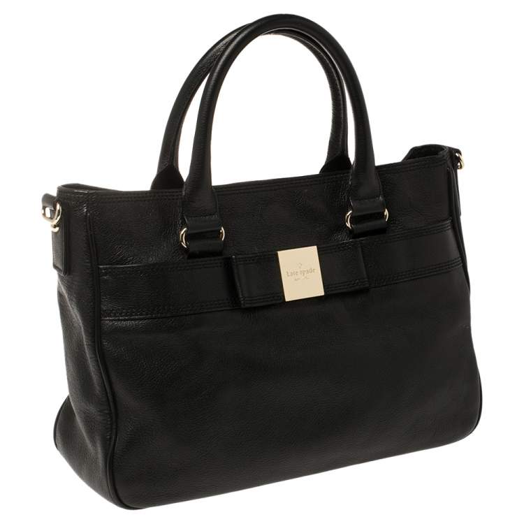 Pre Owned Kate Spade Black Leather Bow Tote