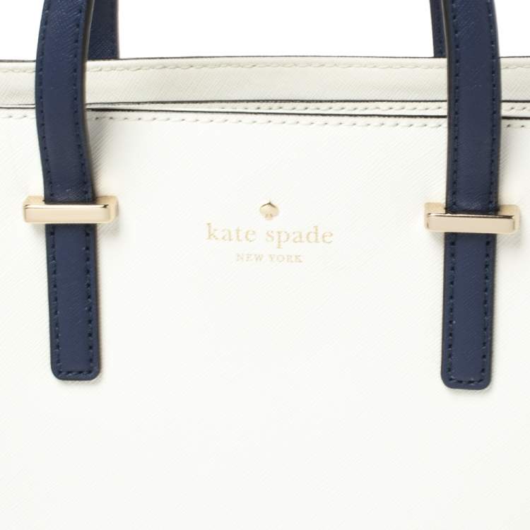 Pre Owned Kate Spade Blue/White Leather Small Cedar Street Hayden Tote