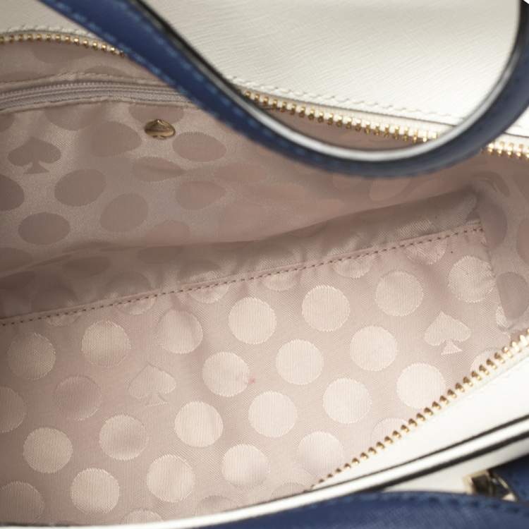 Pre Owned Kate Spade Blue/White Leather Small Cedar Street Hayden Tote