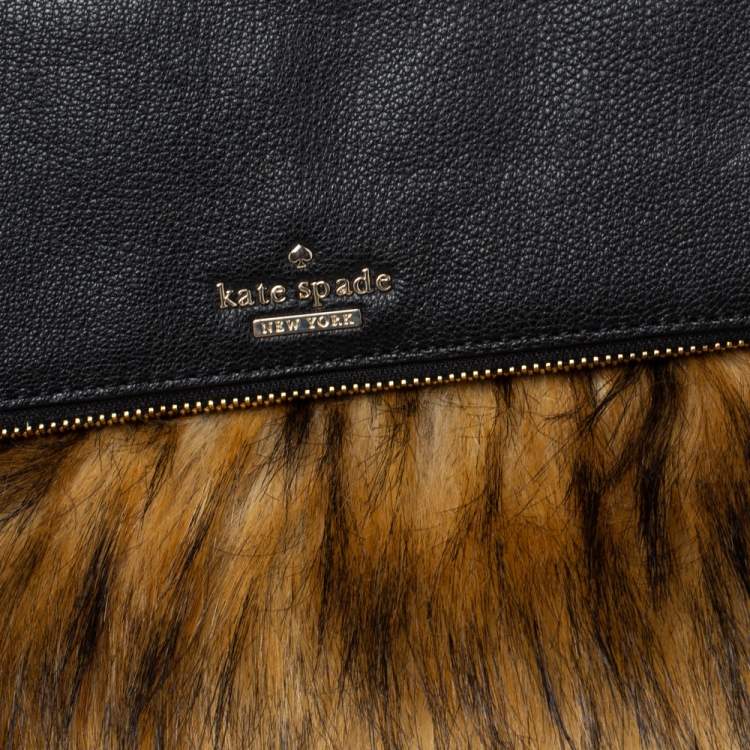Pre Owned Kate Spade Black/Brown Faux Fox and Leather Belles Clutch
