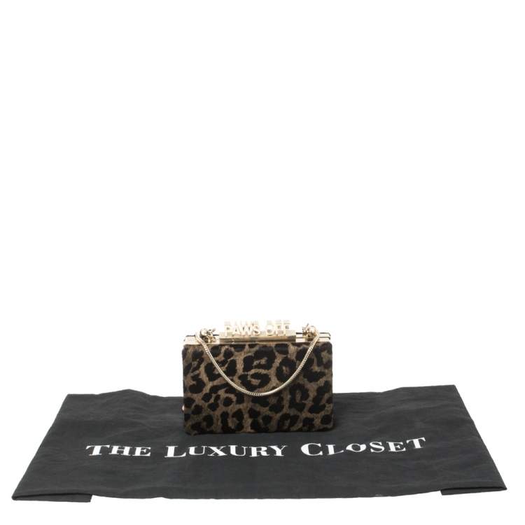Pre Owned Kate Spade Brown Leopard Print Calfhair Paws Off Box Chain Clutch